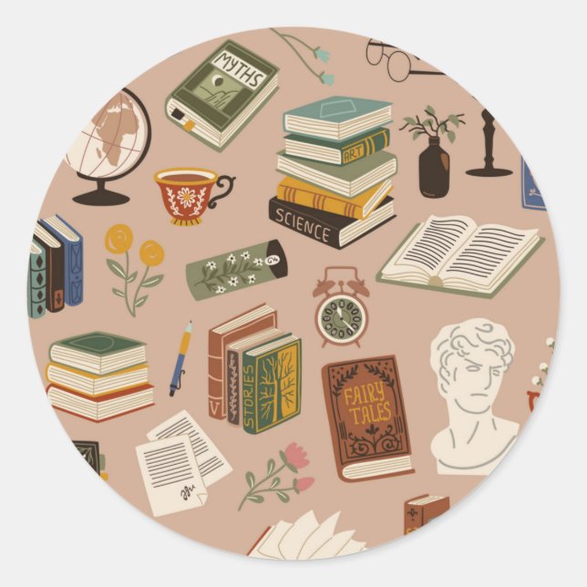 Pegatina Redonda Patrón de libro (Anverso)