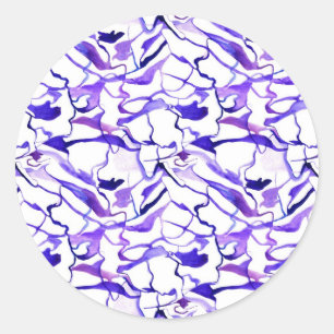 Pegatina Redonda Patrón de líneas abstractas de acuarela violeta li