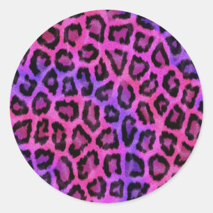 Pegatina Redonda Patrón de manchas de piel de leopardo rosa y púrpu