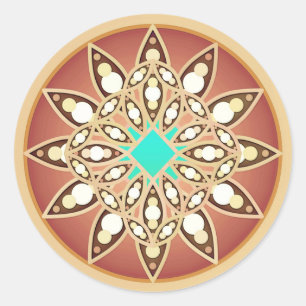 Pegatina Redonda Patrón de Mandala en caramelo y chocolate