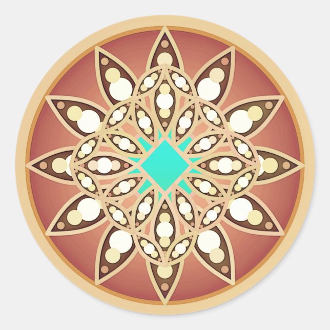 Pegatina Redonda Patrón de Mandala en caramelo y chocolate (Anverso)
