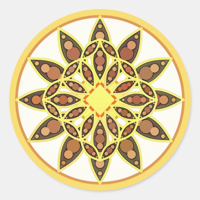Pegatina Redonda Patrón de Mandala en tonos chocolate y oro (Anverso)
