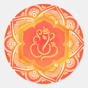 Pegatina Redonda Patrón de Mandala Festividad Ganesh/ Dios Indio