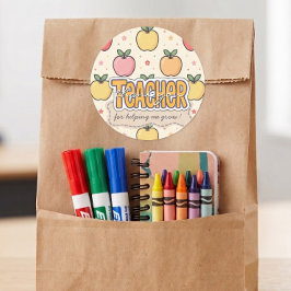 Pegatina Redonda Patrón de manzana de escuela de maestro amarillo