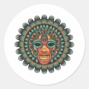 Pegatina Redonda Patrón de máscara azteca