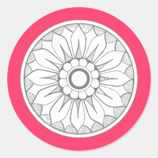 Pegatina Redonda Patrón de medallón moderno gris y rosa monogramo