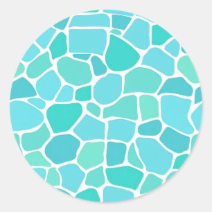 Pegatina Redonda Patrón de mosaico de vidrio de mar turquesa aqua
