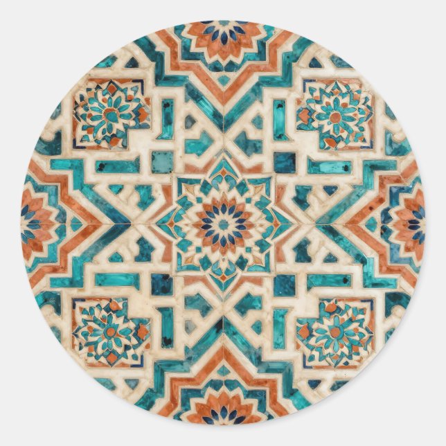 Pegatina Redonda Patrón de mosaico marroquí (Anverso)
