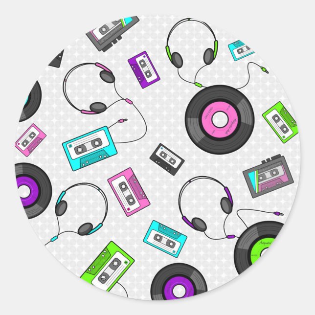 Pegatina Redonda Patrón de música retro (Anverso)