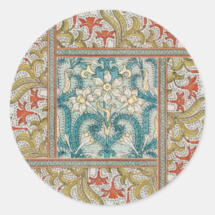 Pegatina Redonda Patrón de Narciso Art Nouveau Antiguo Verneuil