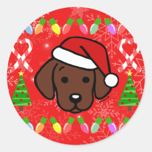 Pegatina Redonda Patrón de Navidades de cachorros de chocolate Labr