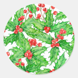 Pegatina Redonda Patrón de Navidades de la acuarela de las bayas