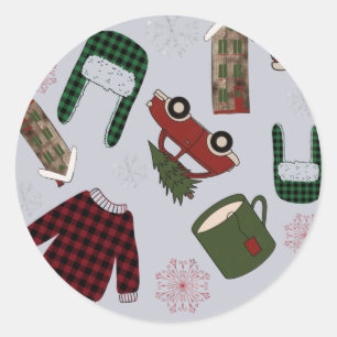 Pegatina Redonda Patrón de Navidades elegantes