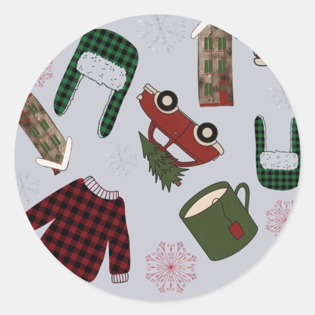 Pegatina Redonda Patrón de Navidades elegantes (Anverso)