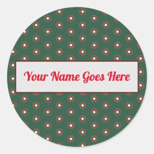 Pegatina Redonda Patrón de navidades en rojo y verde