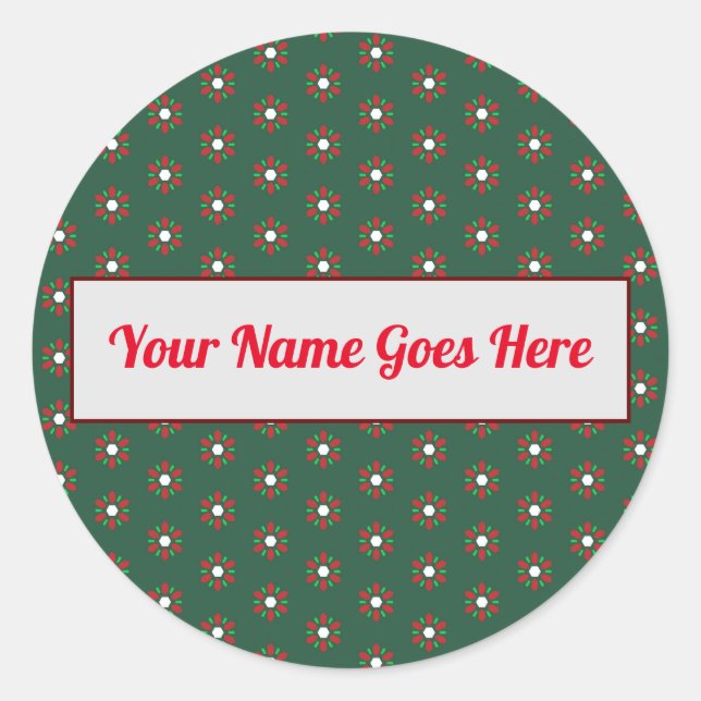 Pegatina Redonda Patrón de navidades en rojo y verde (Anverso)