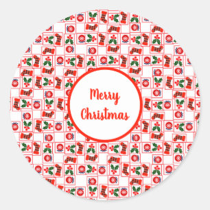 Pegatina Redonda Patrón de Navidades festivos