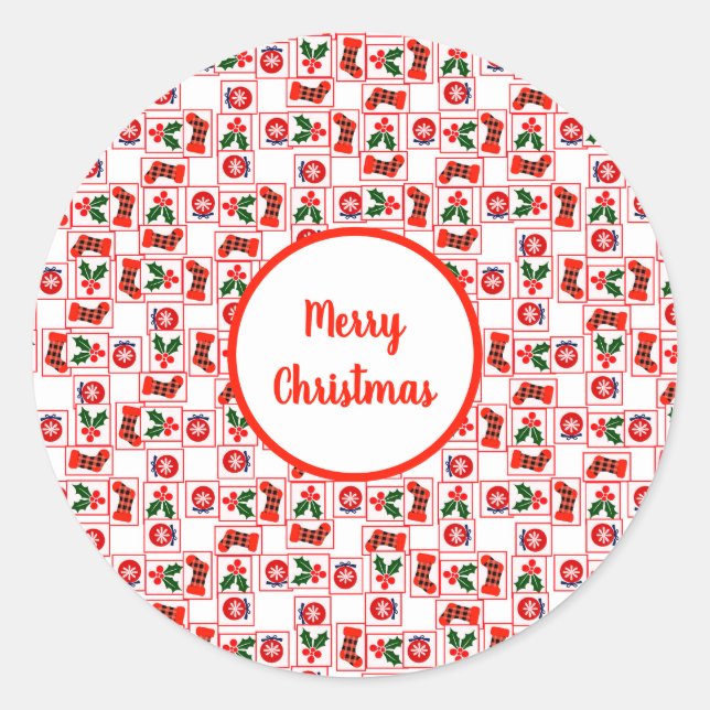 Pegatina Redonda Patrón de Navidades festivos (Anverso)