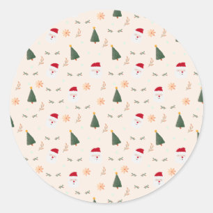 Pegatina Redonda Patrón de Navidades Minimalistas