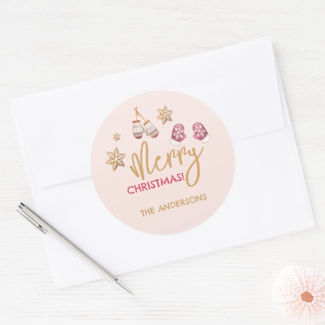 Pegatina Redonda Patrón de Navidades modernos Pastel (Sobre)