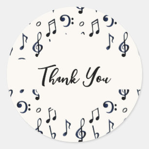 Pegatina Redonda Patrón de notas musicales cuestas Gracias
