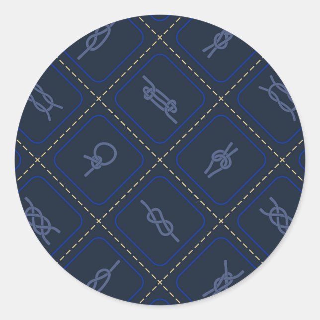 Pegatina Redonda Patrón de nudo de puntas náuticas (Anverso)