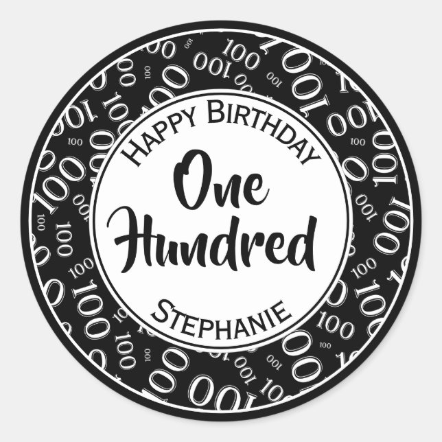 Pegatina Redonda Patrón de número de cumpleaños 100 negro/blanco 10 (Anverso)