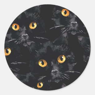 Pegatina Redonda Patrón de ojos de gato negro místico