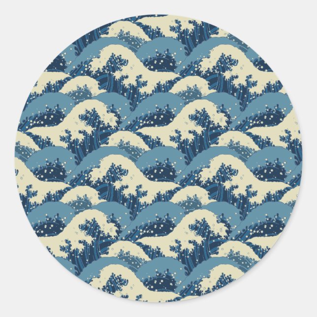 Pegatina Redonda Patrón de onda japonés (Anverso)