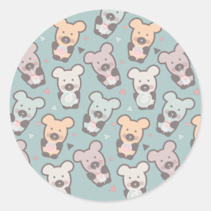 Pegatina Redonda Patrón de Osos y Donuts para Niños