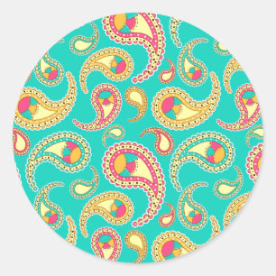 Pegatina Redonda Patrón de paisley de época de color suave