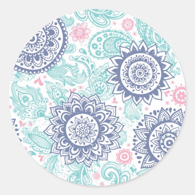 Pegatina Redonda Patrón de paisley étnico (Anverso)
