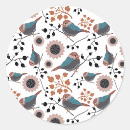 Pegatina Redonda Patrón de pájaros de pollo