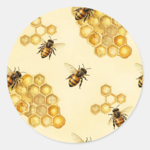Pegatina Redonda Patrón de panal de abeja de acuarela