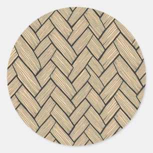 Pegatina Redonda Patrón de parquet de madera en espina de arenque