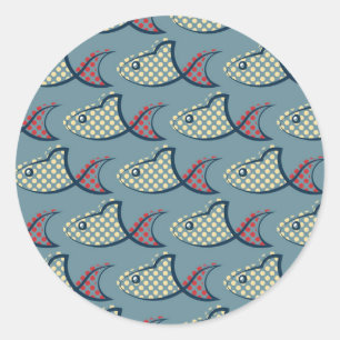 Pegatina Redonda Patrón de peces de punto de polka