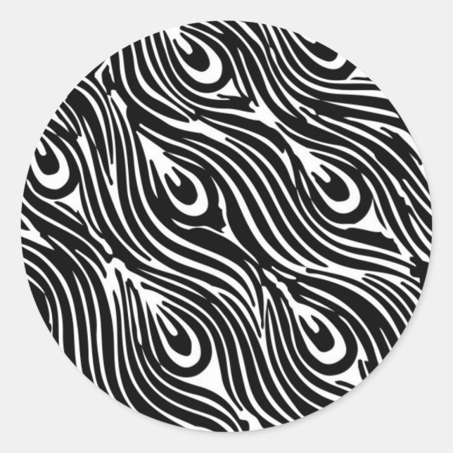 Pegatina Redonda Patrón de plumas blancas y negras (Anverso)