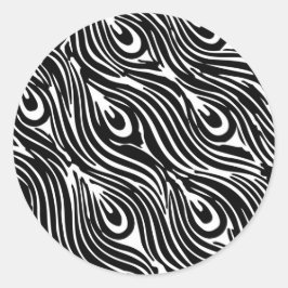 Pegatina Redonda Patrón de plumas blancas y negras