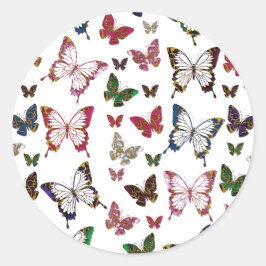 Pegatina Redonda Patrón de primavera de mariposa de mármol arco iri