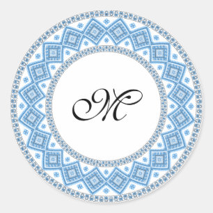 Pegatina Redonda Patrón de punto cruzado inicial monograma persona