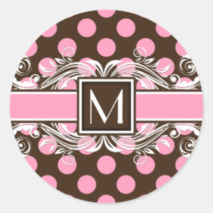Pegatina Redonda Patrón De Punto Geométrico Monogramado Elegante