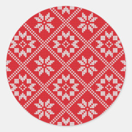 Pegatina Redonda Patrón de punto para suéter rojo de Fair Isle para
