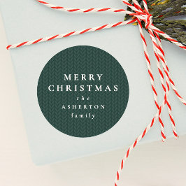 Pegatina Redonda Patrón de punto Simple green Merry Christmas gift