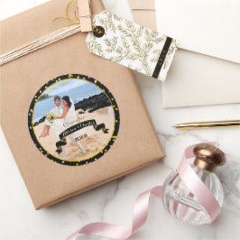 Pegatina Redonda Patrón de puntos aleatorios de oro negro de tu fot