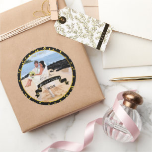 Pegatina Redonda Patrón de puntos aleatorios de oro negro de tu fot