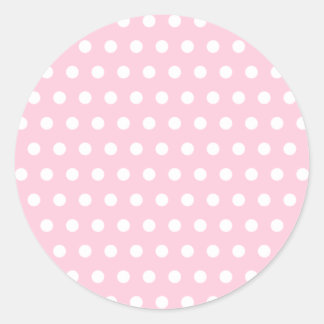 Pegatina Redonda Patrón de puntos de polka rosa y blanco.