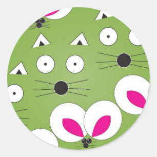 Pegatina Redonda Patrón de ratón del gato Verde