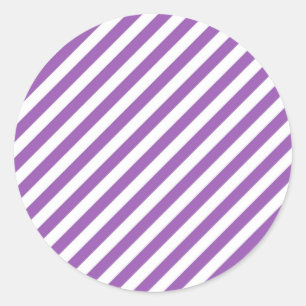 Pegatina Redonda Patrón de rayas diagonales moradas y blancas