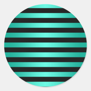 Pegatina Redonda Patrón de rayas negras y azul teal en negrita