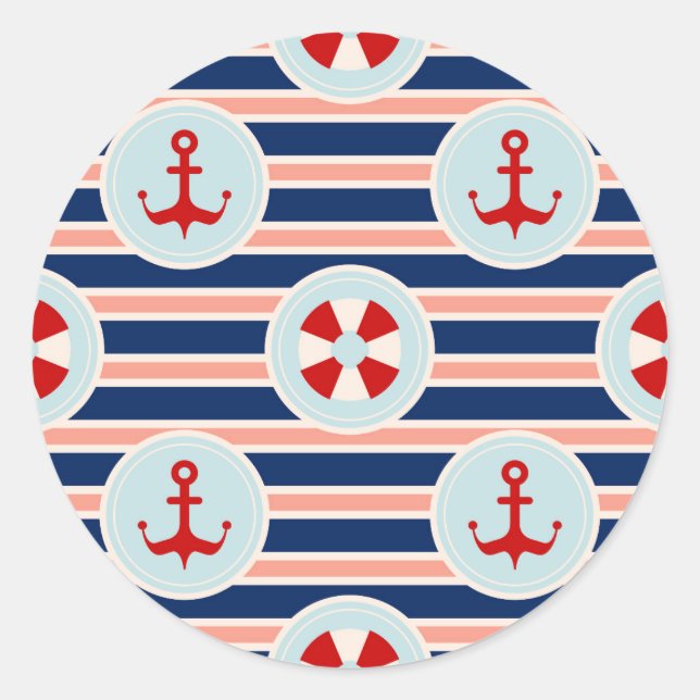 Pegatina Redonda Patrón De Rayas Y Puntos Náuticos (Anverso)
